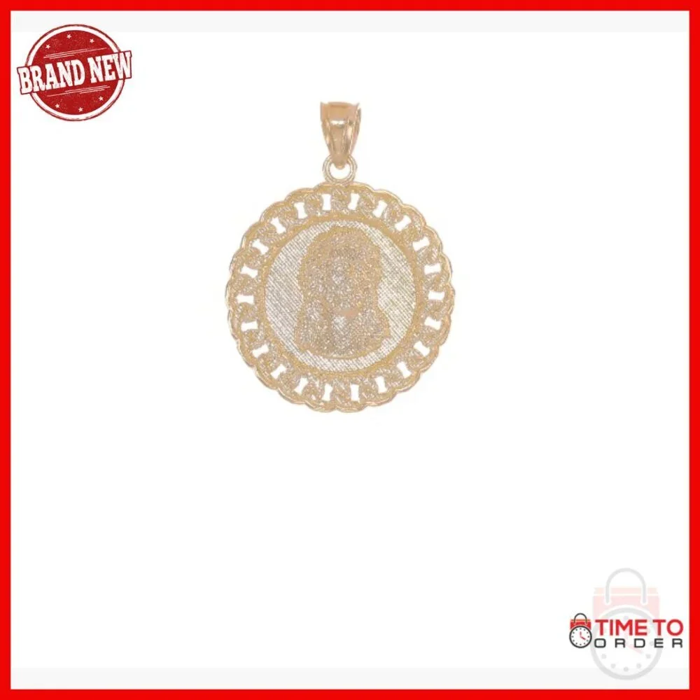 10k Gold Jesus Pendant Men's Religious Medallion Cuban Link Border